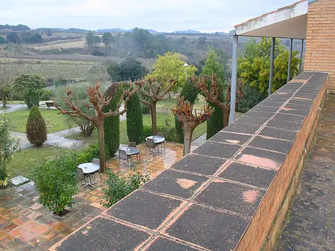 entorno (terraza sobre el jardín y los viñedos del Penedès)