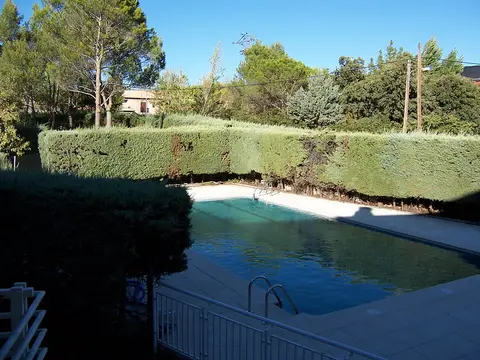 la piscina de la casa, resguardada por el seto